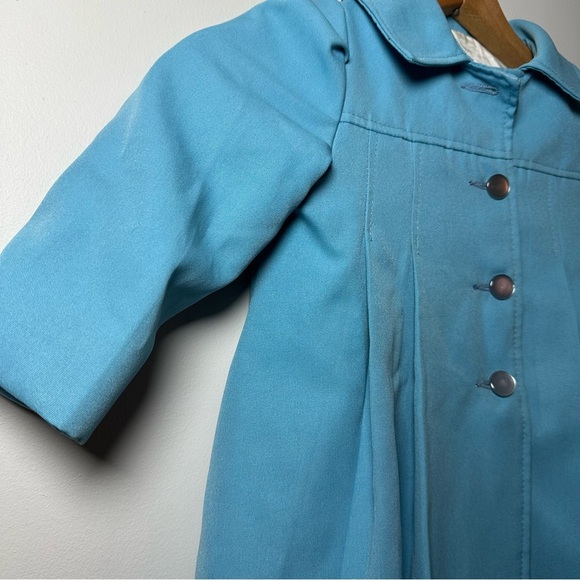 Vintage 1960s Toddler Sky Blue Button Front Pleated Dress Coat Size 4 (4T) - Picture 3 of 7
